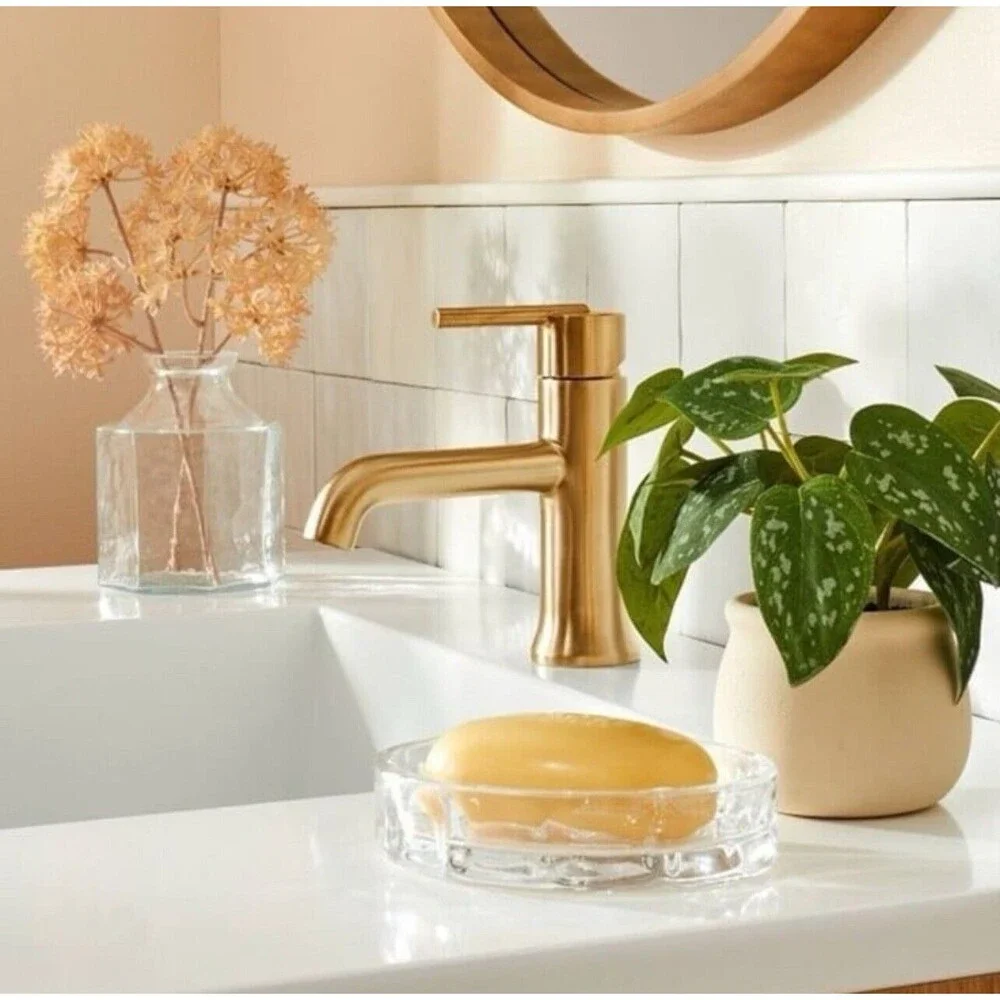 Set of 2 Sculpted Clear Glass Soap Trinket Dish - Hearth & Hand With Magnolia